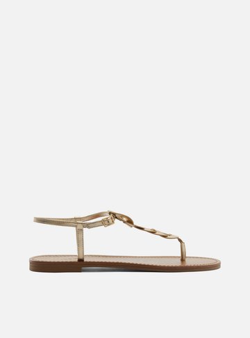 Sandália Rasteira Dourada Couro Slim Trama