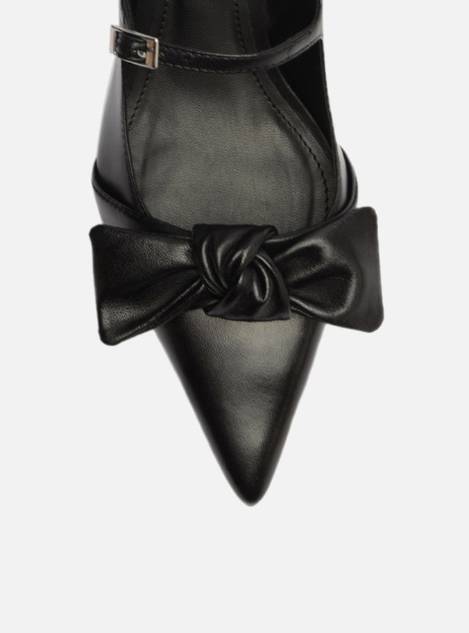 Scarpin Boneca Preto Couro Maxi Laço