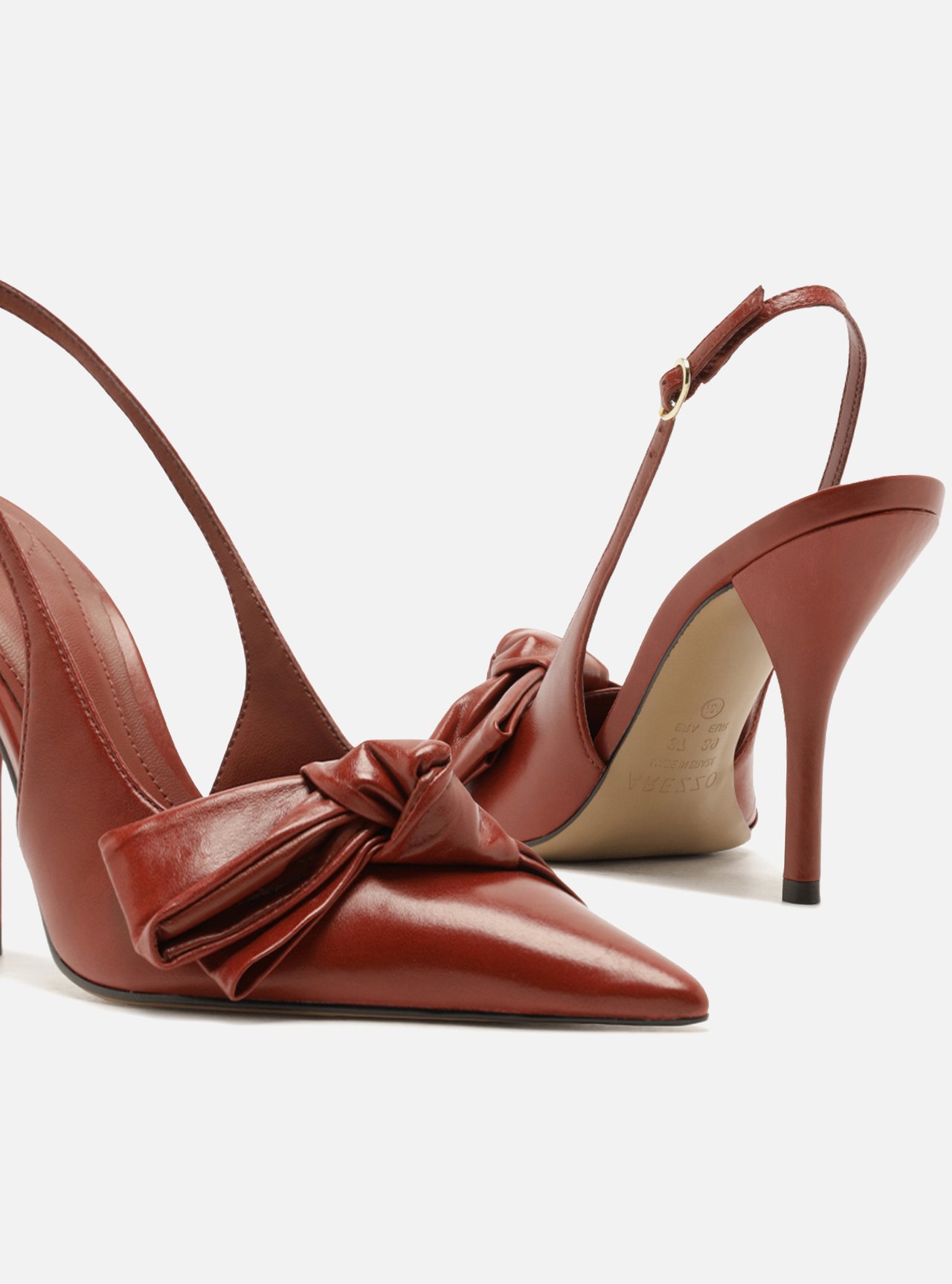 Scarpin Vermelho Couro Salto Fino Laço Slingback — foto 4