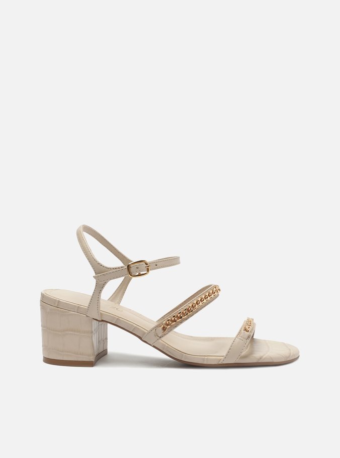 Sandália Off-White Croco Salto Médio Tiras Corrente