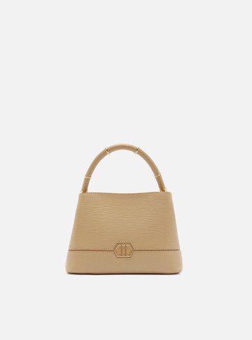 Bolsa Tote Bege Couro Pequena Anéis