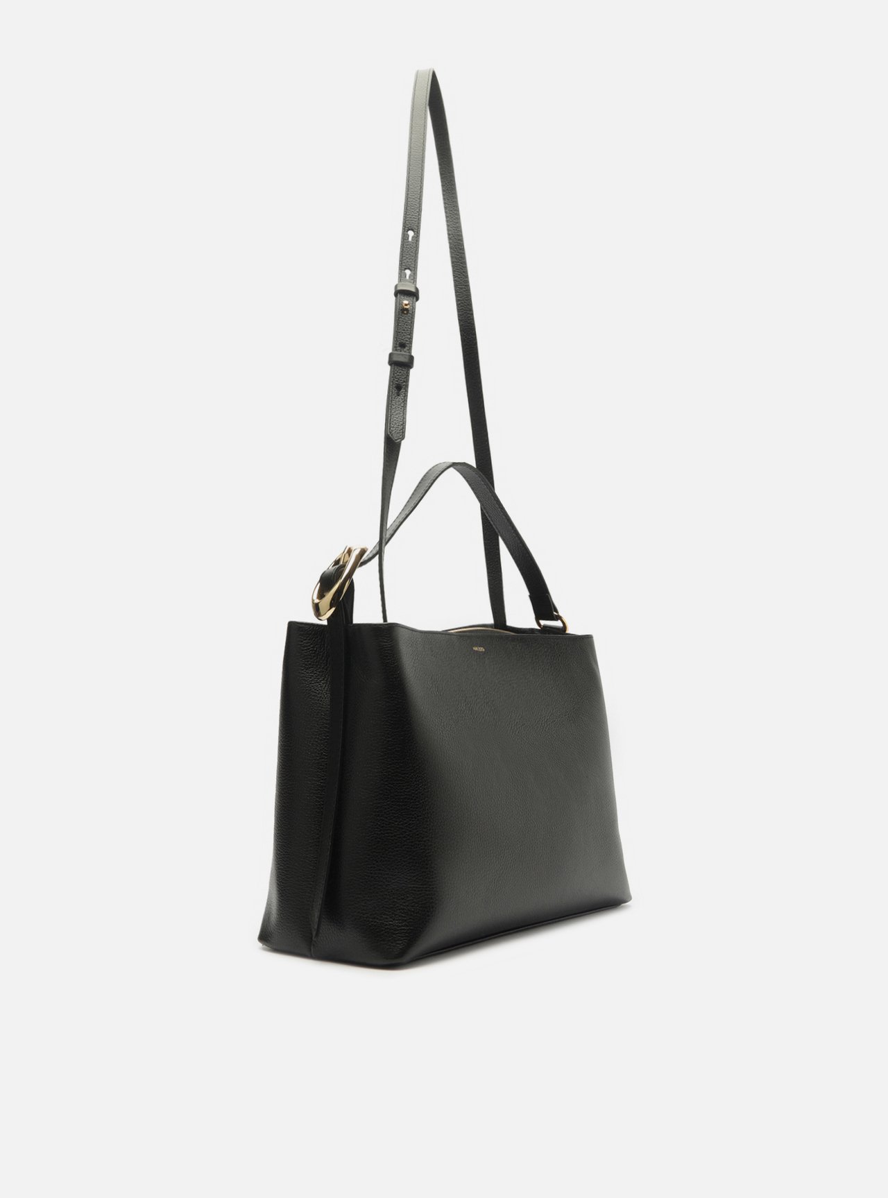 Bolsa Tote Preta Couro Grande Fivela Oval — foto 5