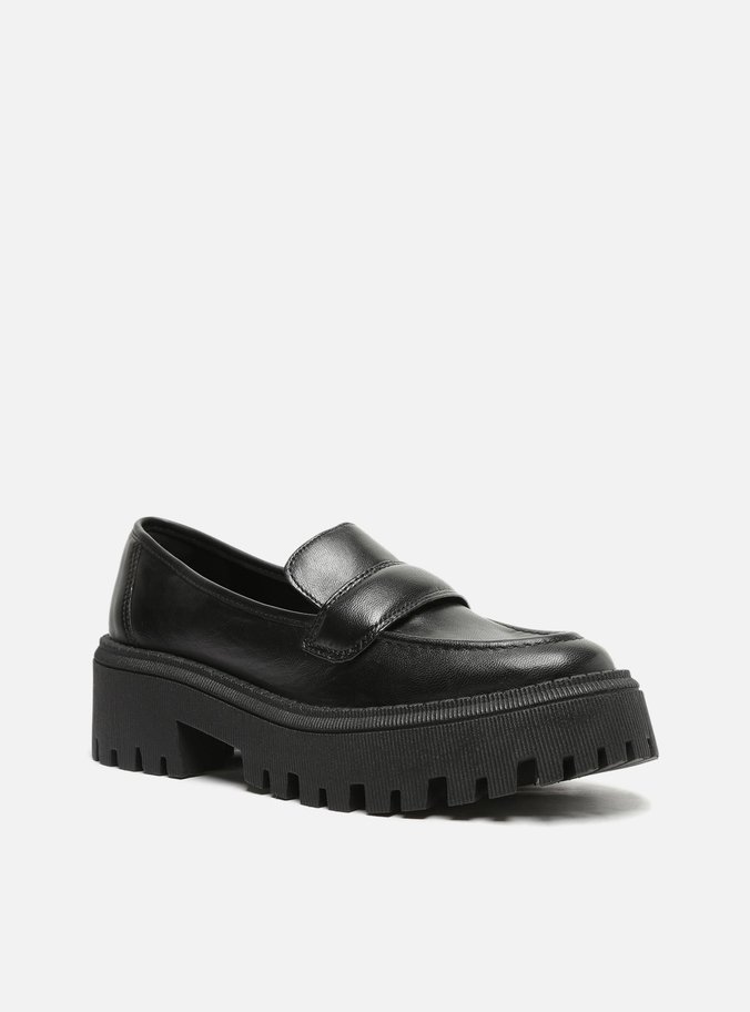 Mocassim Preto Couro Sola Tratorada Tira