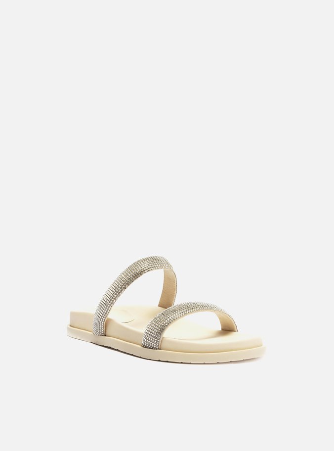 Sandália Rasteira Off-White Tiras Strass