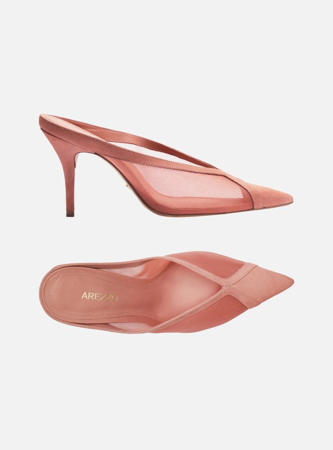 Mule Rosa Tela Salto Alto Fino V