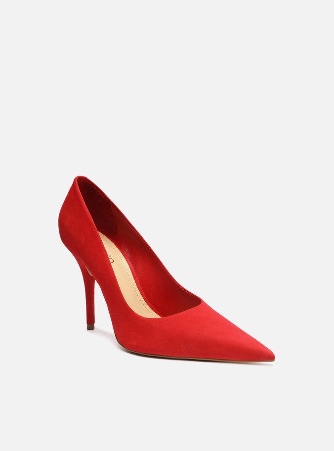 Scarpin Vermelho Nobuck Salto Alto Fino Bico Fino