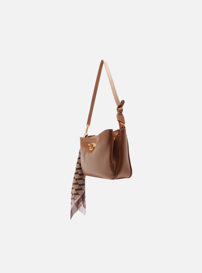 Bolsa Tiracolo Caramelo Couro Pequena Lenço