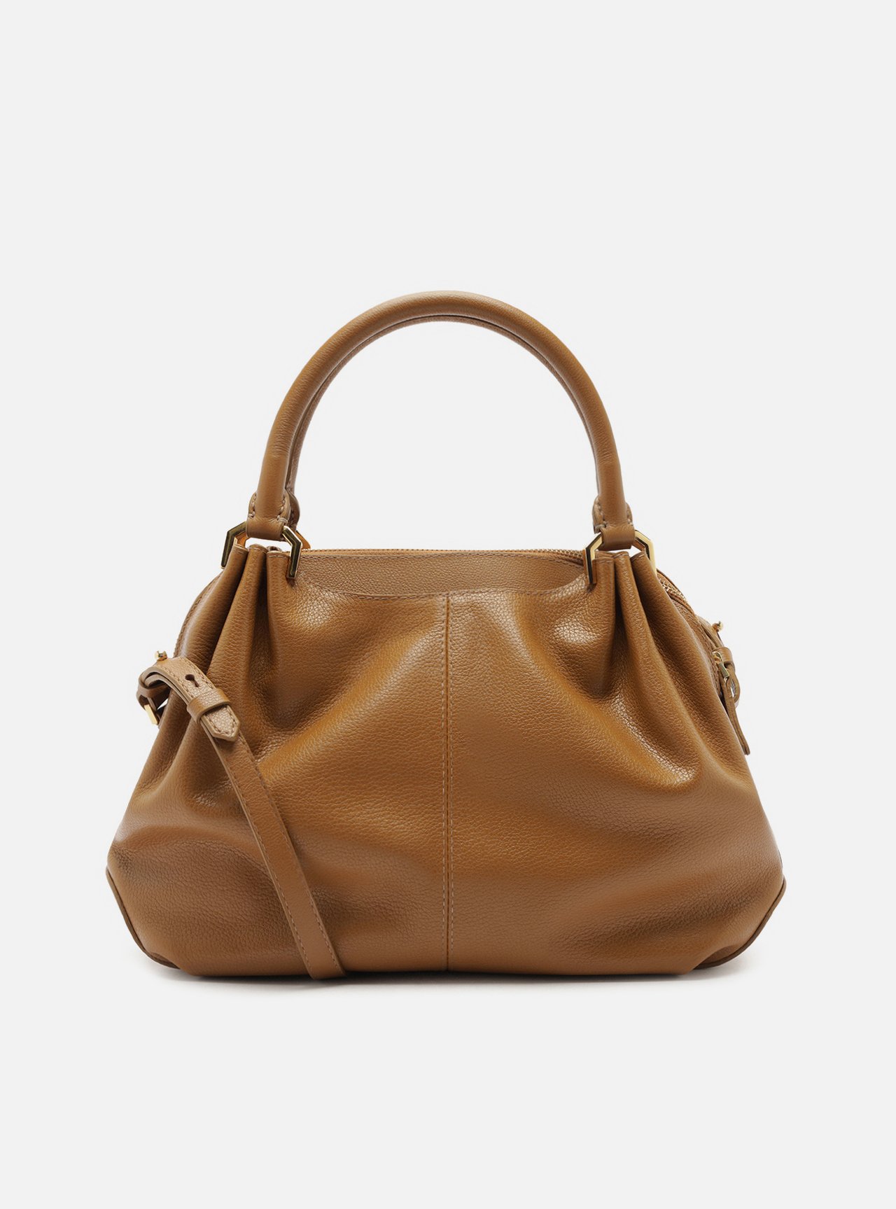 Bolsa Tote Marrom Couro Grande Franzida — foto 3