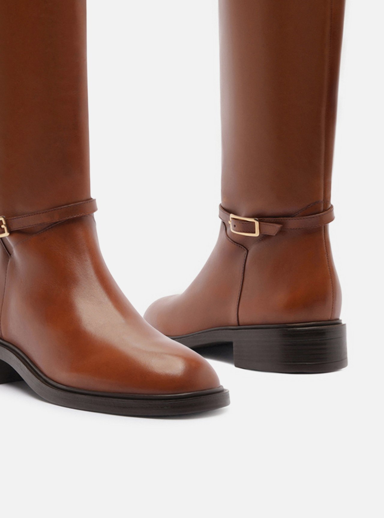 Bota Caramelo Couro Cano Longo Montaria Fivela — foto 4
