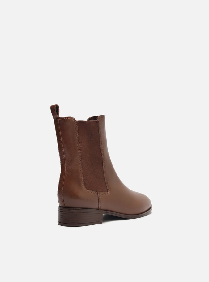 Bota Chelsea Marrom Escuro Couro Cano Curto Elástico