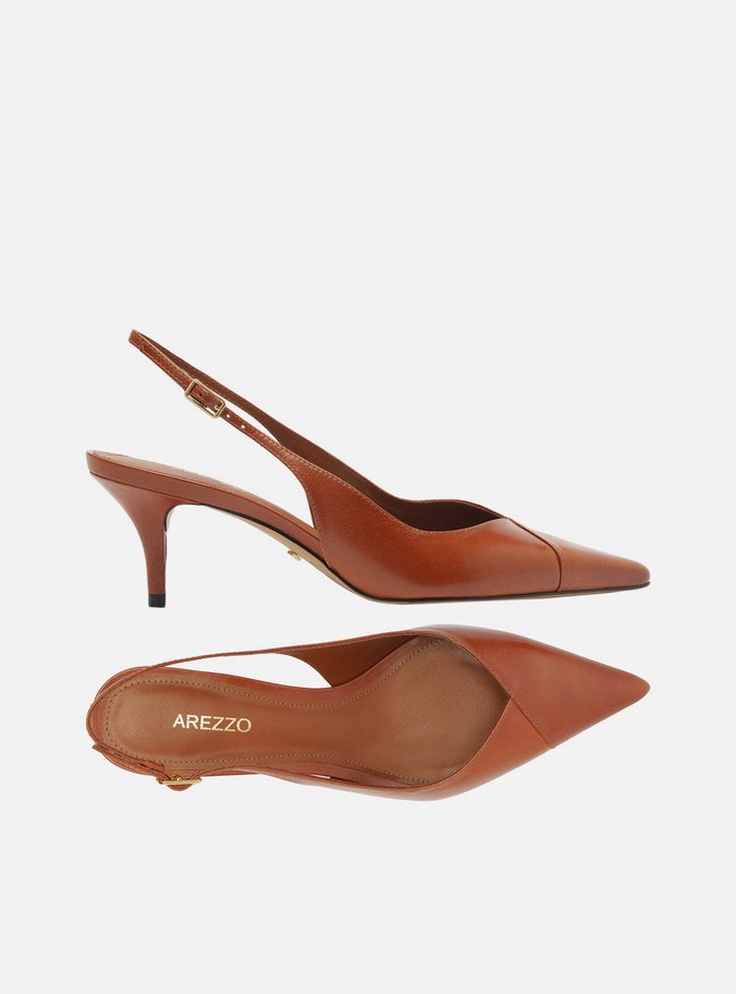 Scarpin Caramelo Couro Salto Kitten Slingback