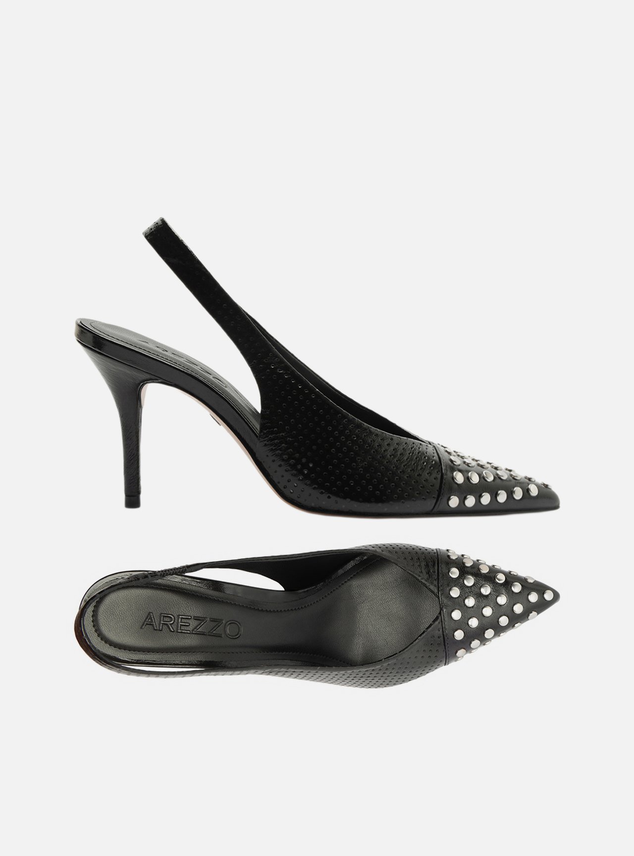 Scarpin Preto Couro Salto Médio Tachas — foto 6
