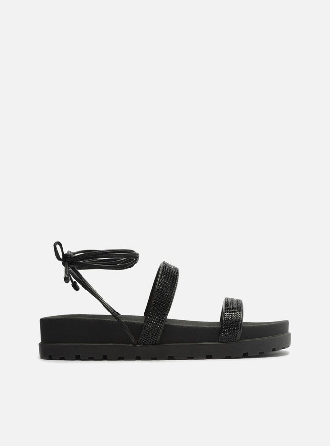 Sandália Preta Strass Flatform Luna Amarração