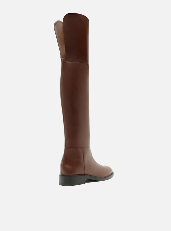 Bota Over The Knee Marrom Couro Salto Bloco