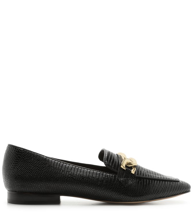 Mocassim Lizard Bico Quadrado Fivela Preto