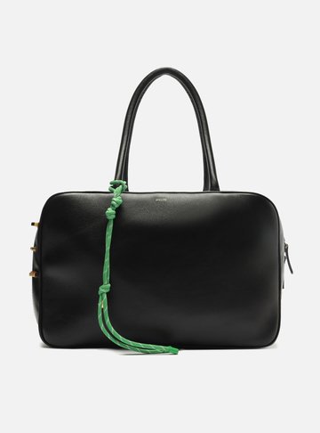 Bolsa Tote Preta Couro Grande Charm Verde
