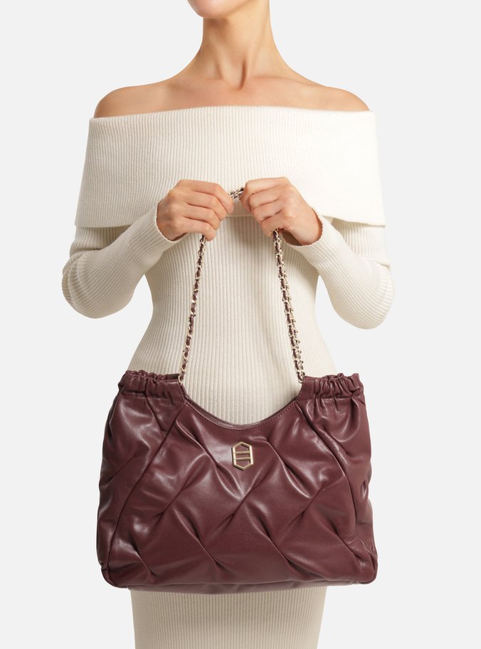 Bolsa Shopping Bordô Couro Grande Frisos