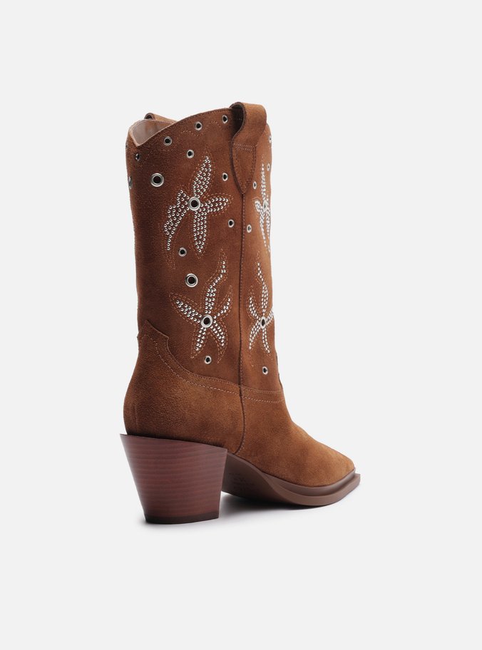 Bota Marrom Acamurçada Cano Longo Bordada Western