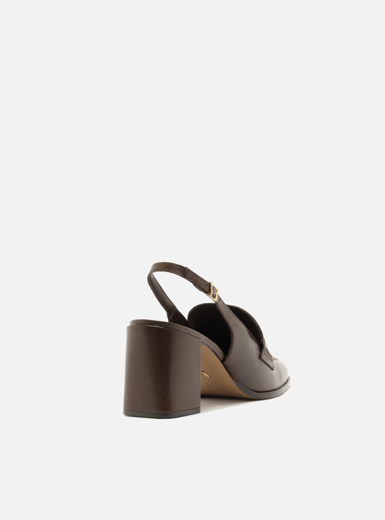 Mocassim Marrom Couro Salto Bloco Slingback — foto 3