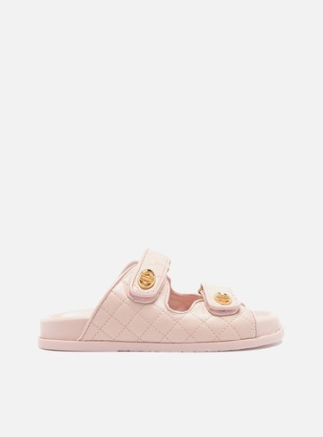 Sandália Rasteira Rosa Couro Matelassê Velcro