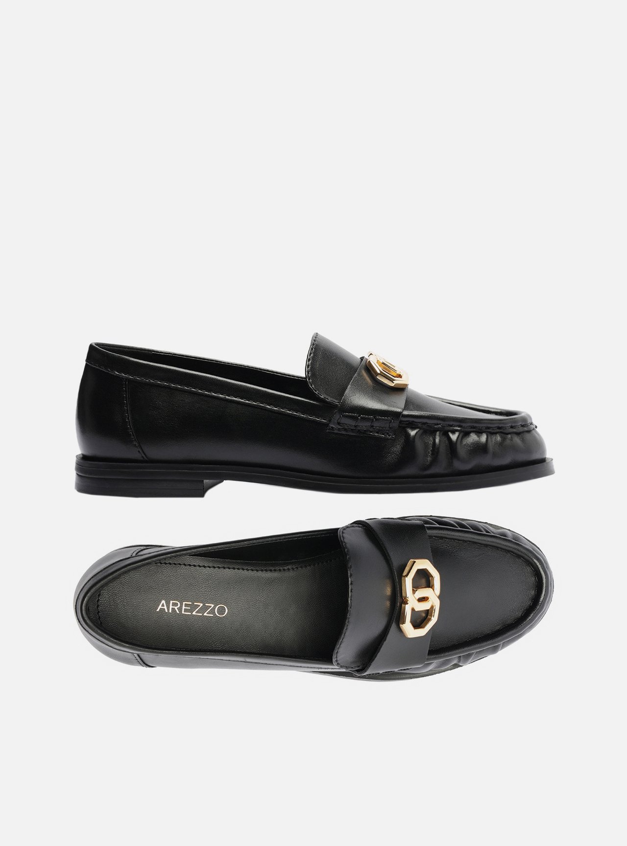 Mocassim Preto Couro Franzido Tira Metal — foto 6