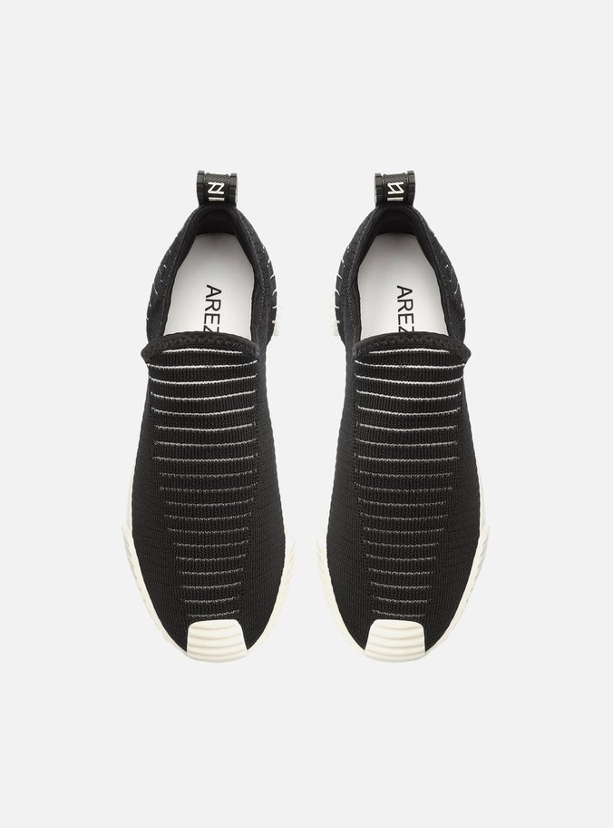 Slip On Preto Knit Sola Baixa Tira Borracha