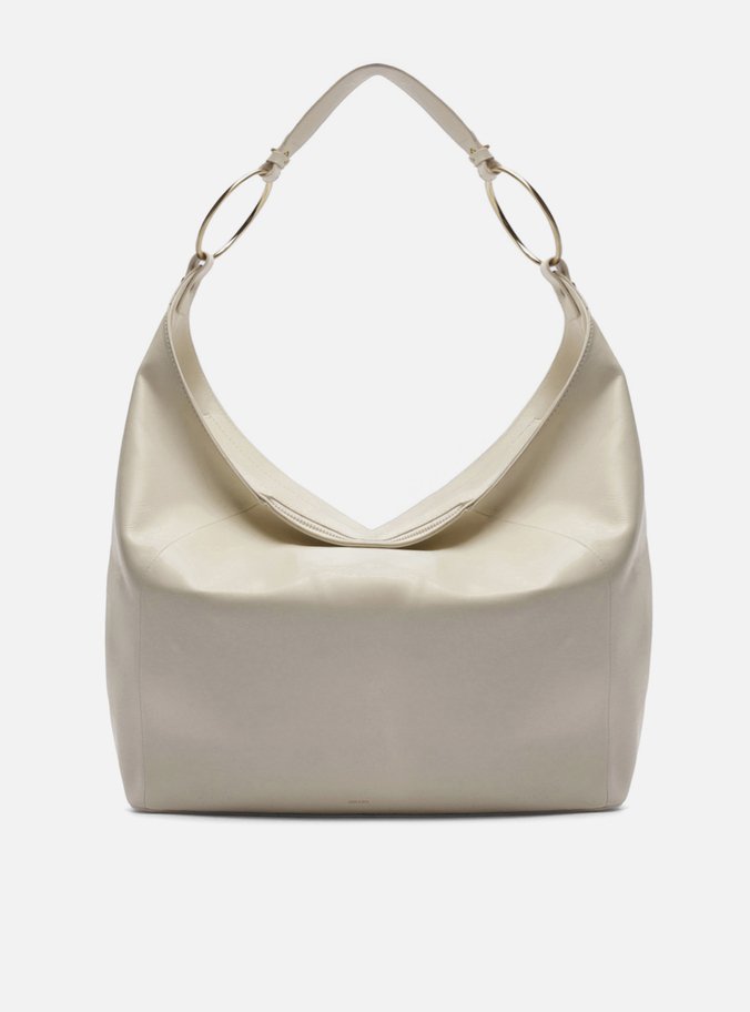 Bolsa Hobo Off White Couro Grande Argolas Alça