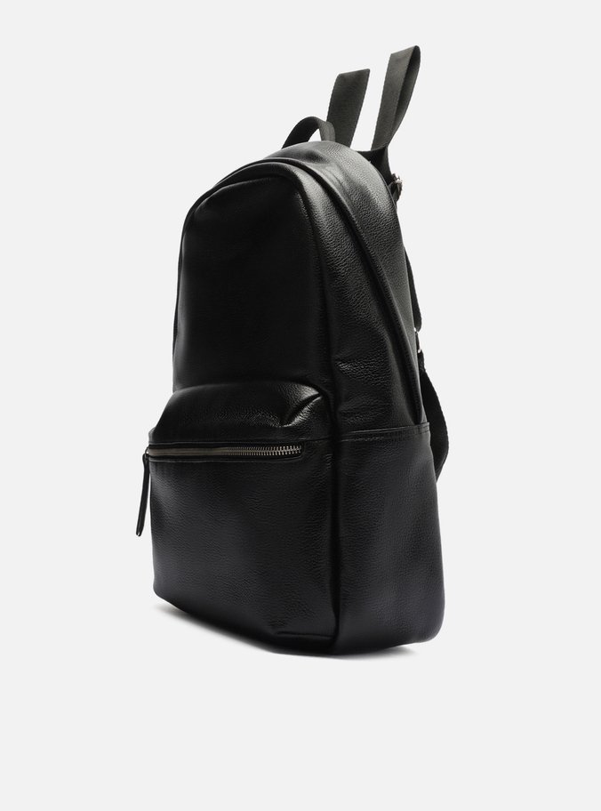Mochila Preta Couro Grande Bolso Frontal