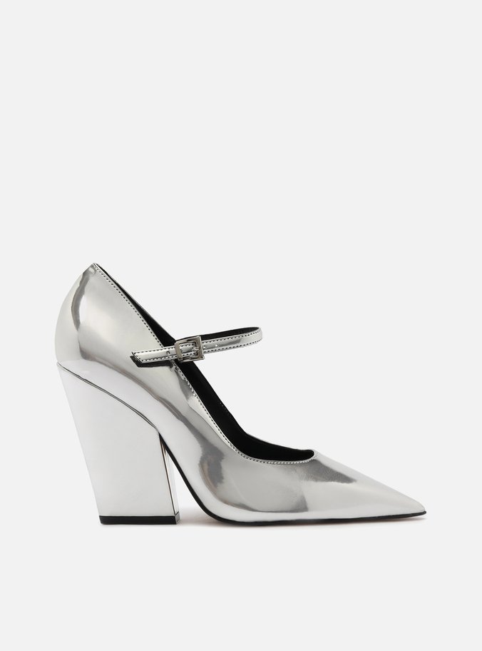 Scarpin Prata Salto Bloco Bico Fino