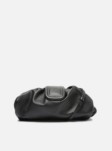 Bolsa Tiracolo Preta Couro Fiore Grande