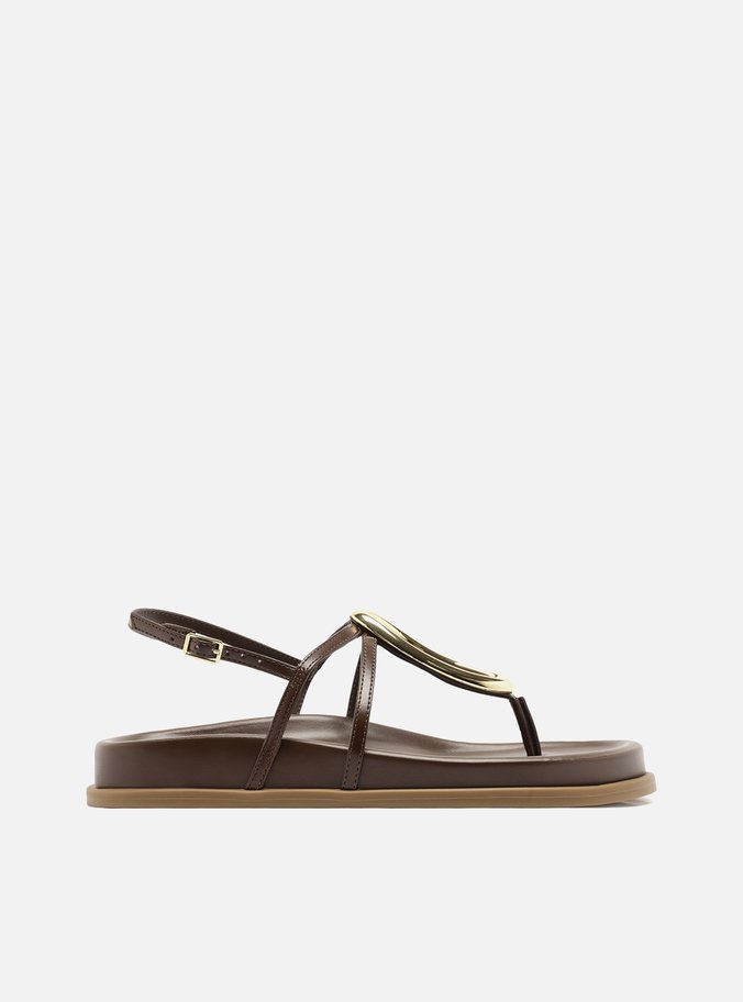 Sandália Papete Marrom Metal Orgânico Vazado