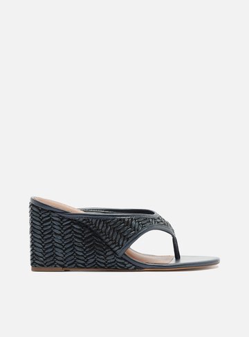 Arezzo — Sandália Azul Textura Anabela Tiras Thong