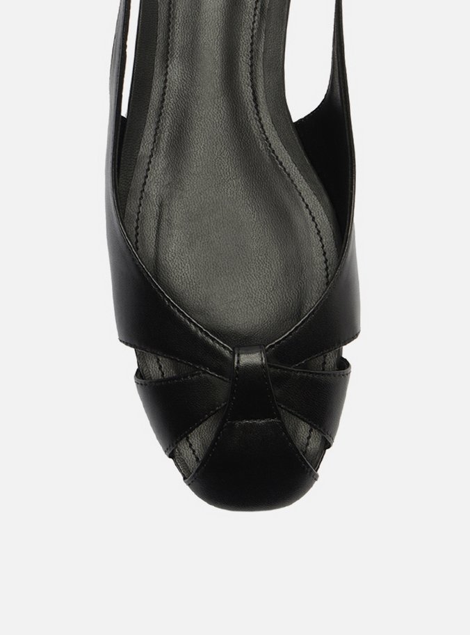 Sapatilha Preta Couro Slingback Cabedal Vazado