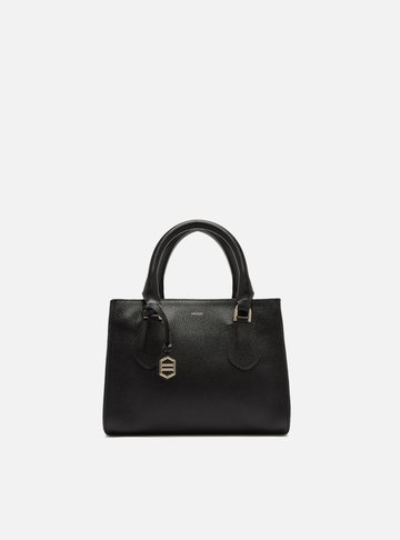 Bolsa Tote Preta Couro Pequena Bag Charm Metal