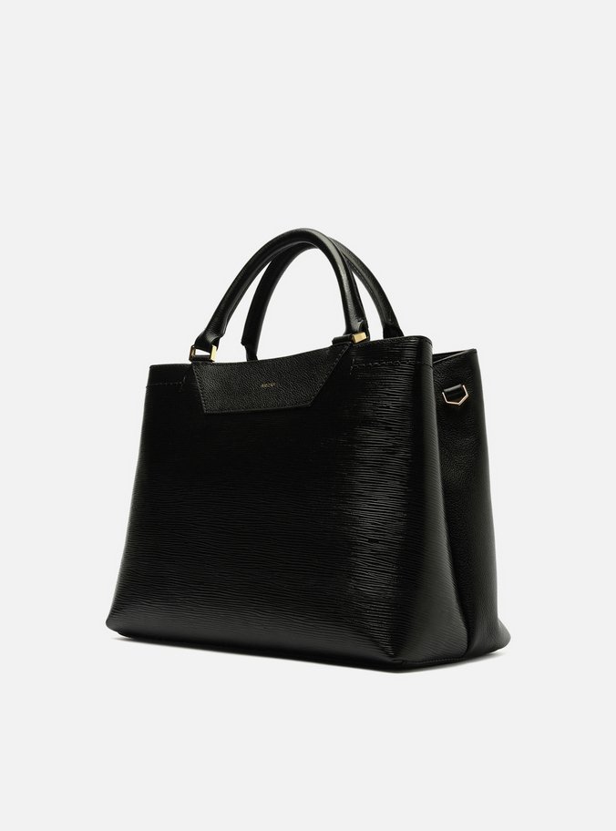 Bolsa Tote Preta Couro Textura Grande