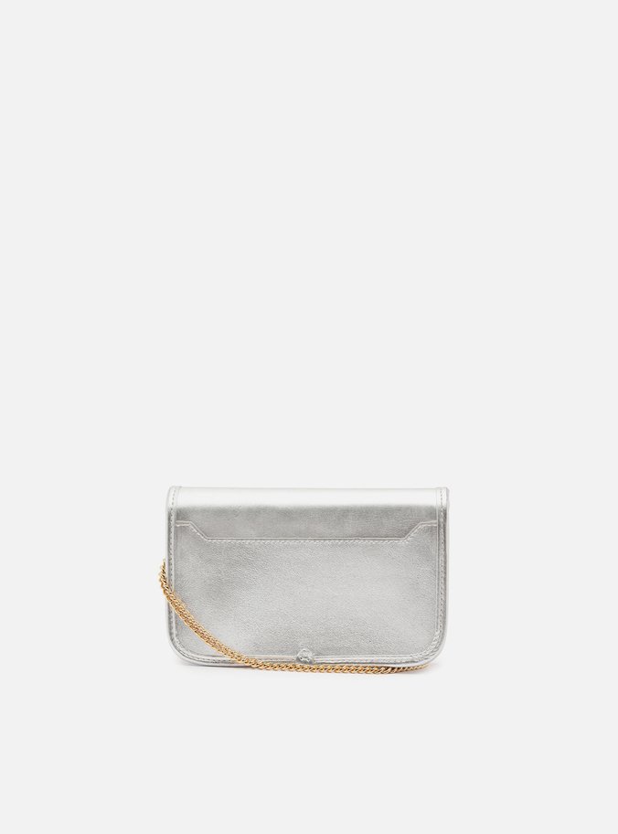 Bolsa Tiracolo Prata Couro Pequena Corrente