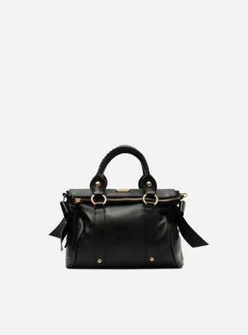 Bolsa Tote Preta Couro Pequena Alças Mix