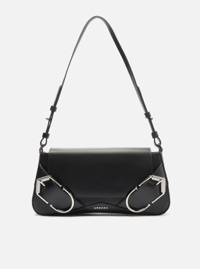 Bolsa Tiracolo Preta Couro Pequena Maxi Fivelas