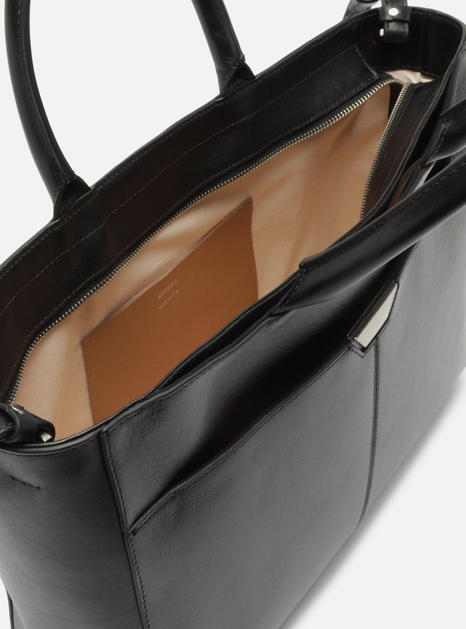 Bolsa Tote Preta Couro Grande Bag Charm