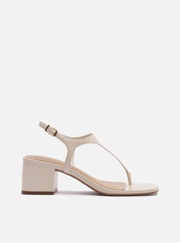 Sandália Off White Salto Bloco Tira Thong