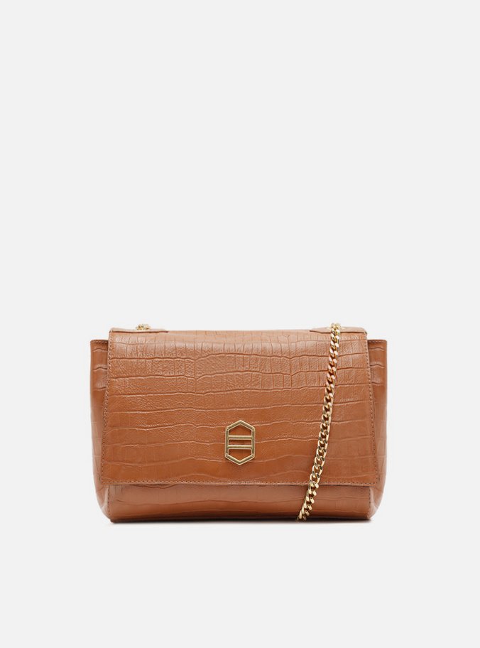 Bolsa Tiracolo Marrom Couro Croco Média Reversível