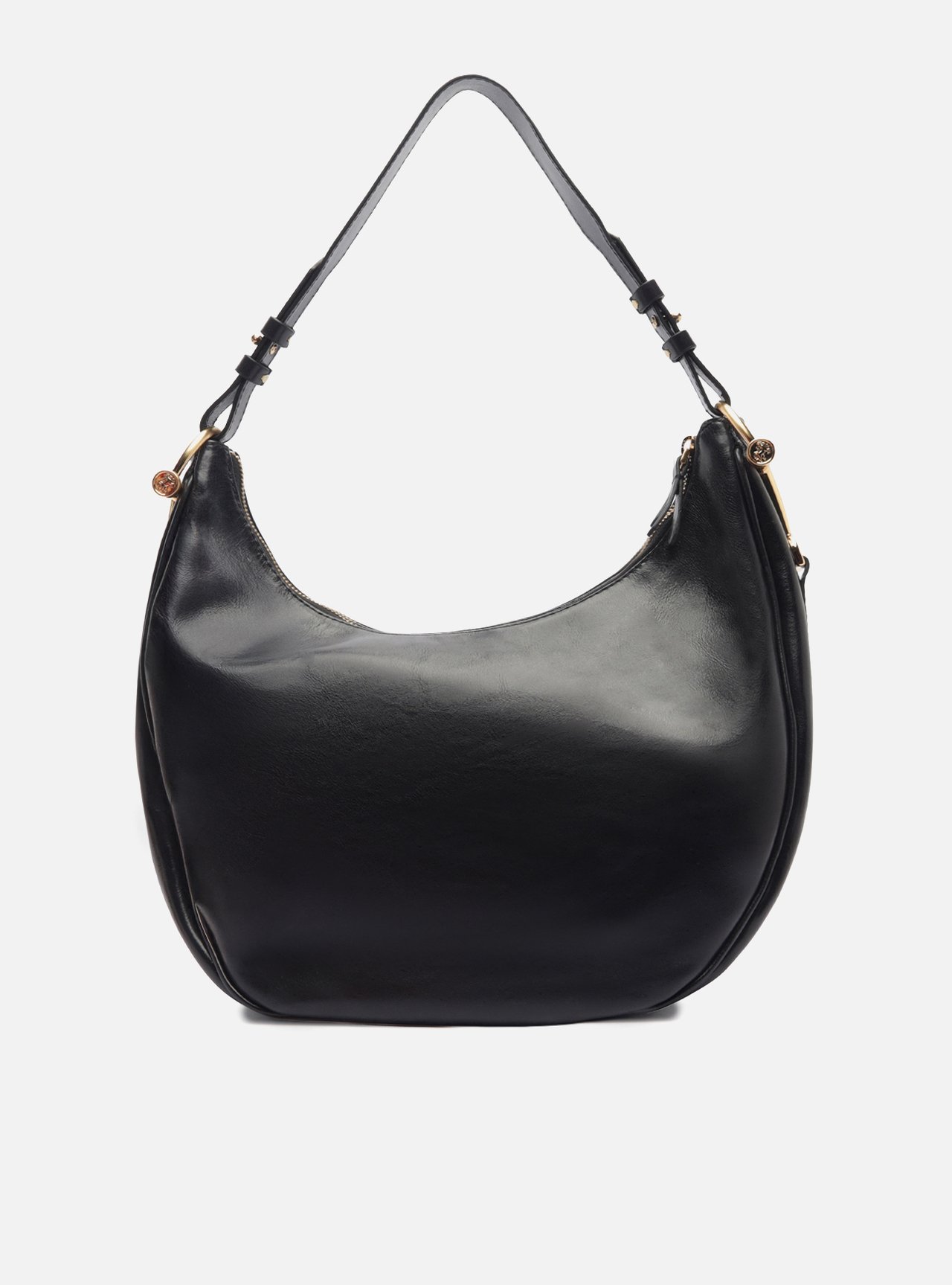 Bolsa Hobo Preta Couro Grande Metais Alça — foto 3