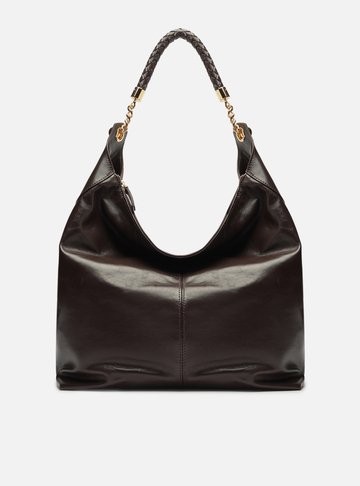 Bolsa Hobo Marrom Couro Grande Alça Trança