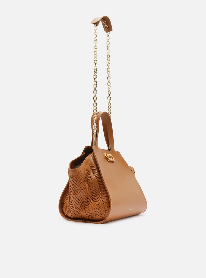 Bolsa Tote Marrom Couro Média Recortes