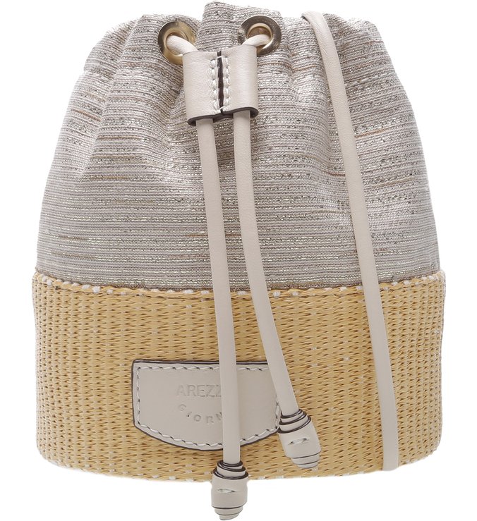 Bolsa Tiracolo Pequena Sarja e Ráfia Off White e Dourado