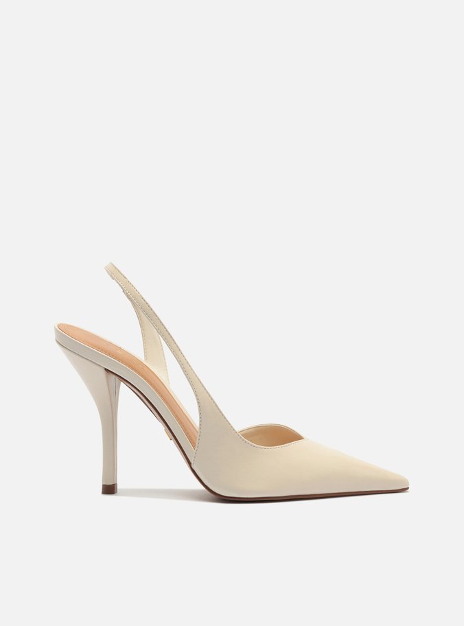 Scarpin Branca Couro Salto Fino Slingback