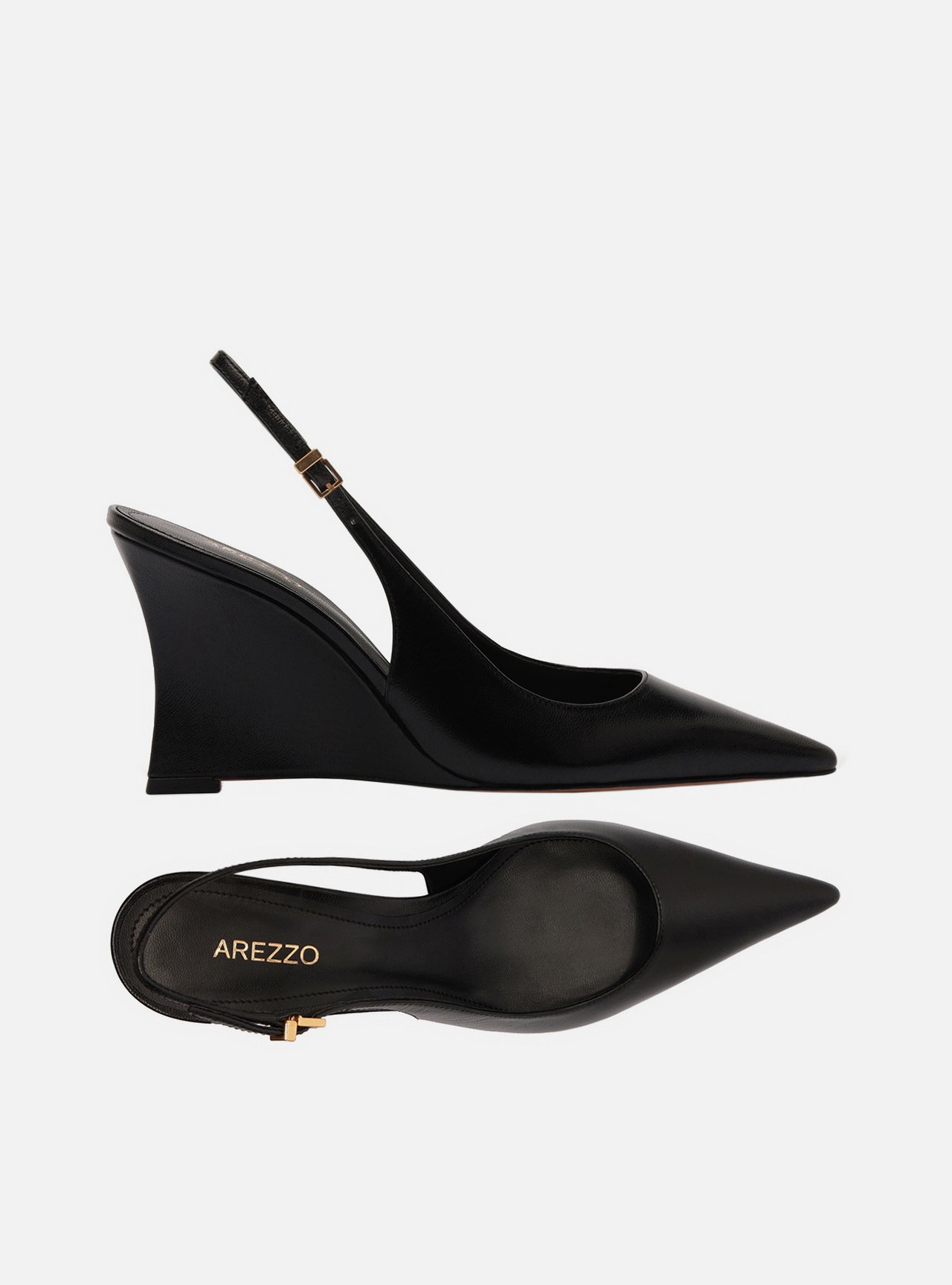 Scarpin Preto Couro Salto Alto Anabela Slingback — foto 5