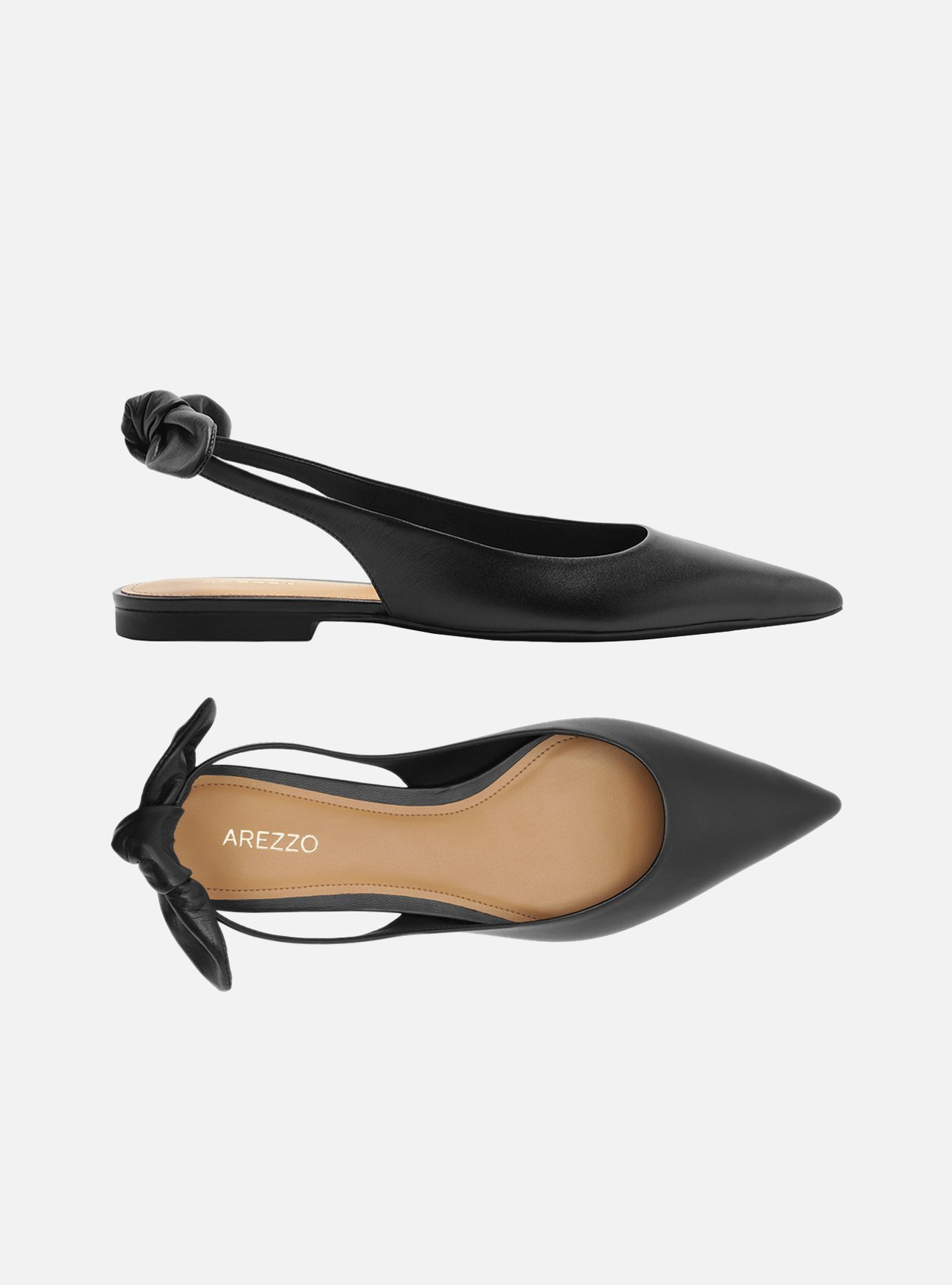 Sapatilha Preta Couro Bico Fino Slingback Laço — foto 5