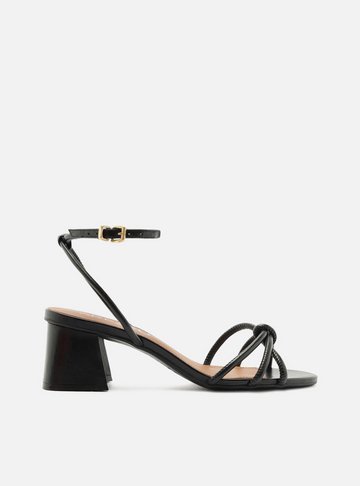 Sandália Preta Salto Bloco Custom Anklet