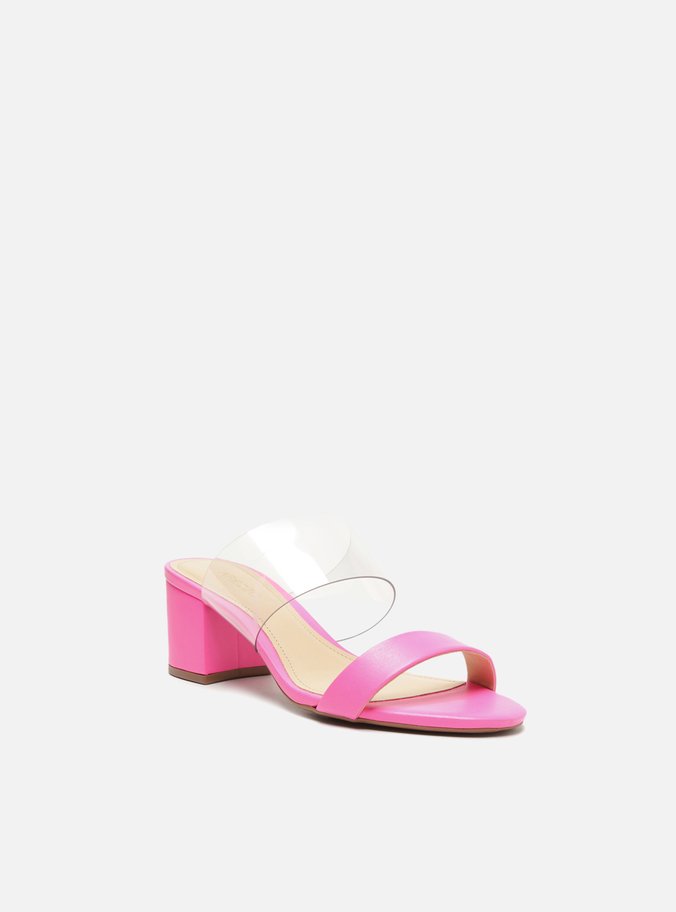 Sandália Rosa Neon Salto Bloco Tiras